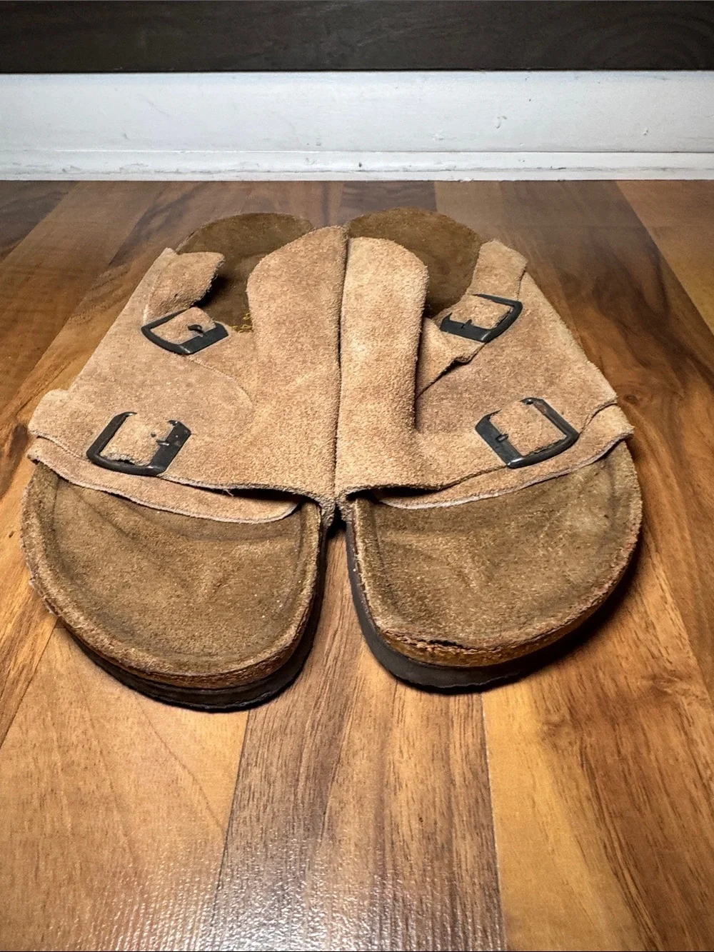 Birkenstock Tan Suede Buckle Slide Sandals Men size 10
